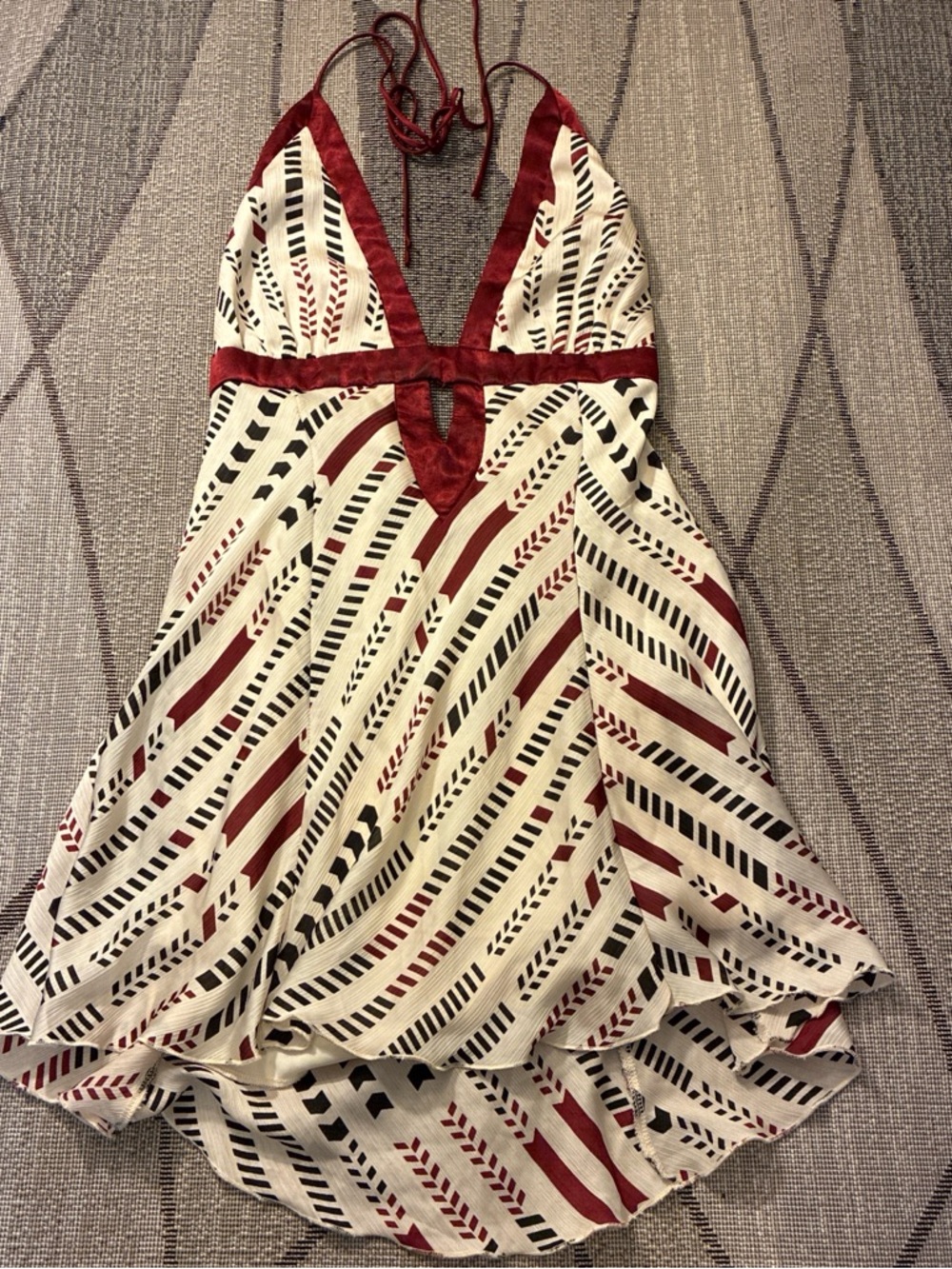 Charlotte Russe Cream Halter Tank Top with Burgundy and Black Stripes